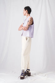 chaleco sin mangas de lurex morado 1