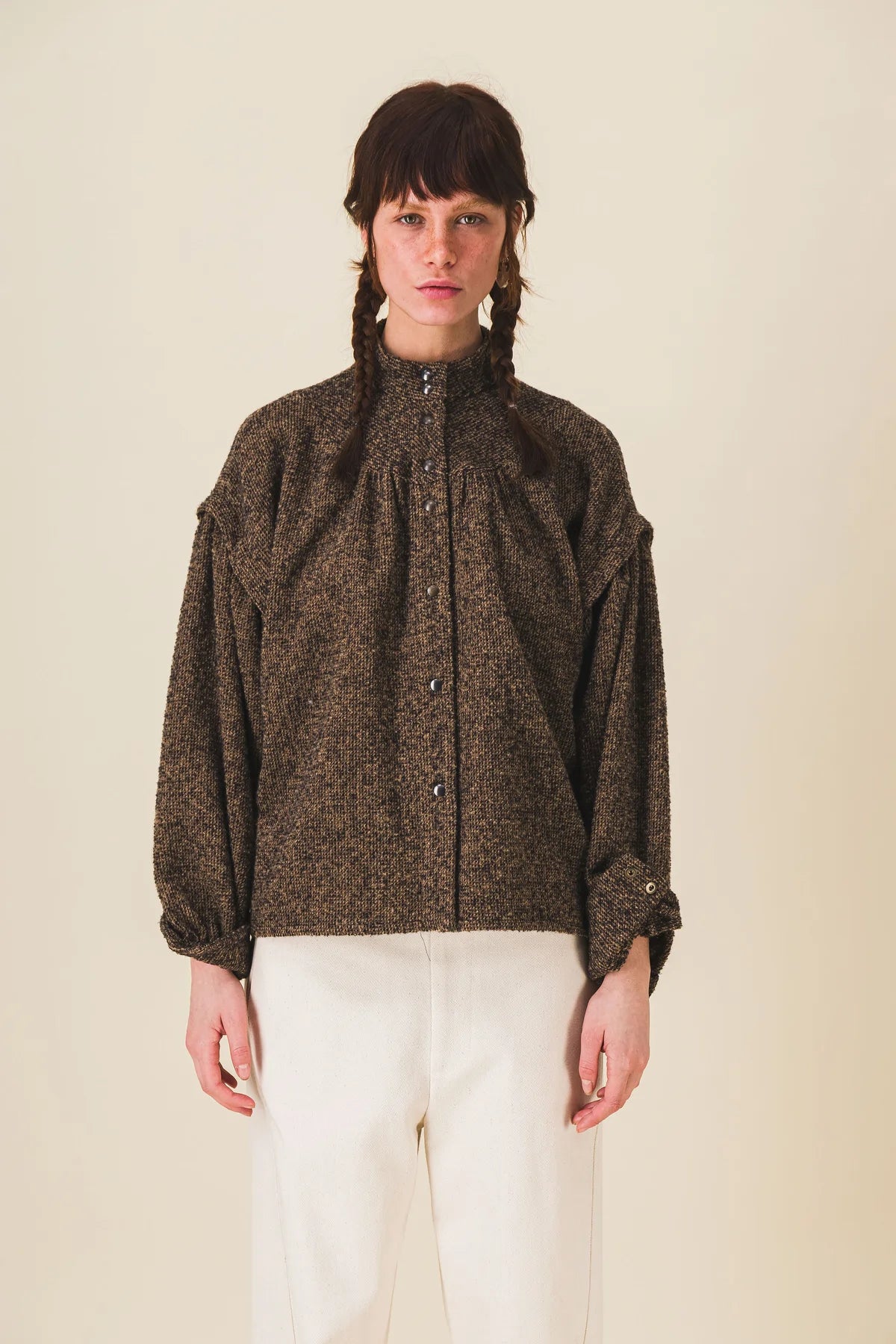 blouse col rond laine marron honey