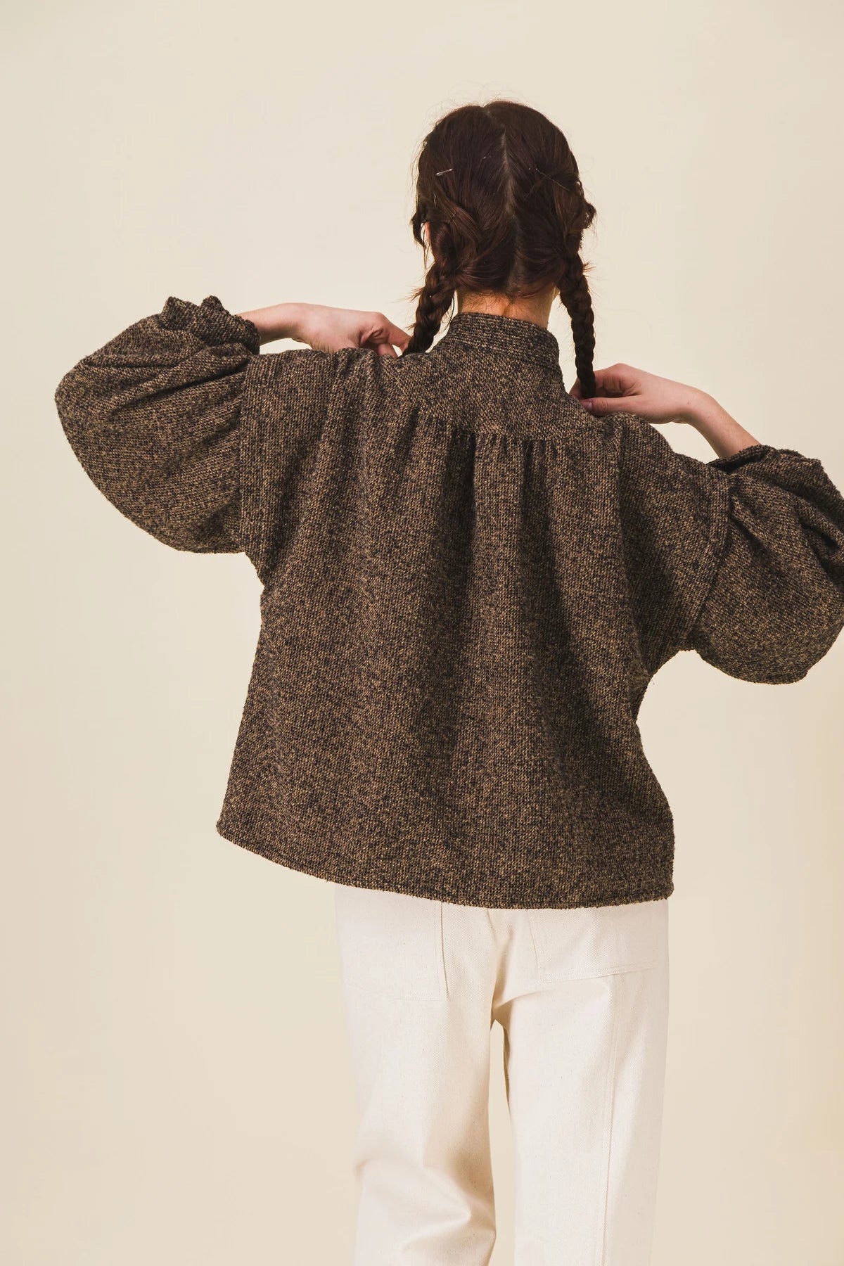 blouse col rond laine marron honey