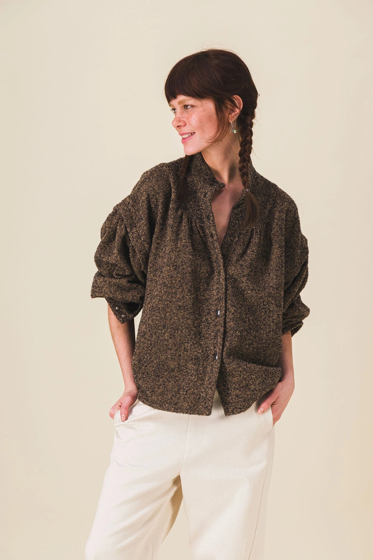 blouse col rond laine marron honey