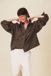 blouse col rond laine marron honey