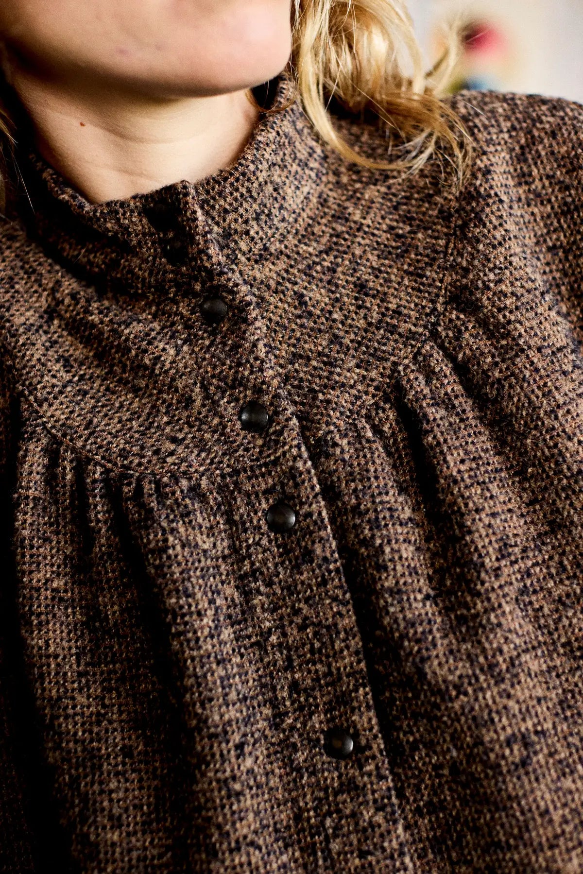 blouse col rond laine marron honey