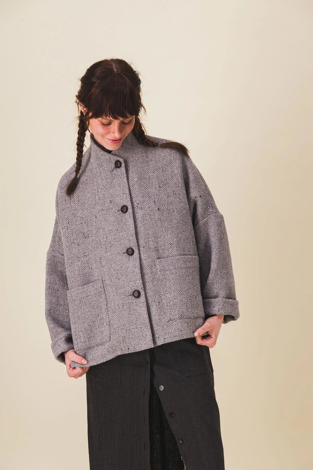 veste femme courte laine grise edita