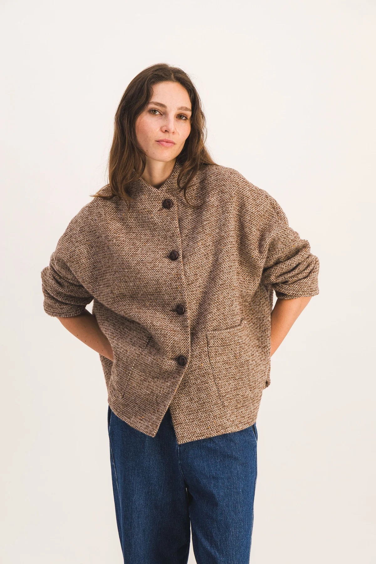 veste femme courte laine marron rita