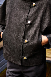 Chaqueta vaquera negra para mujer, chaqueta dean, pe25