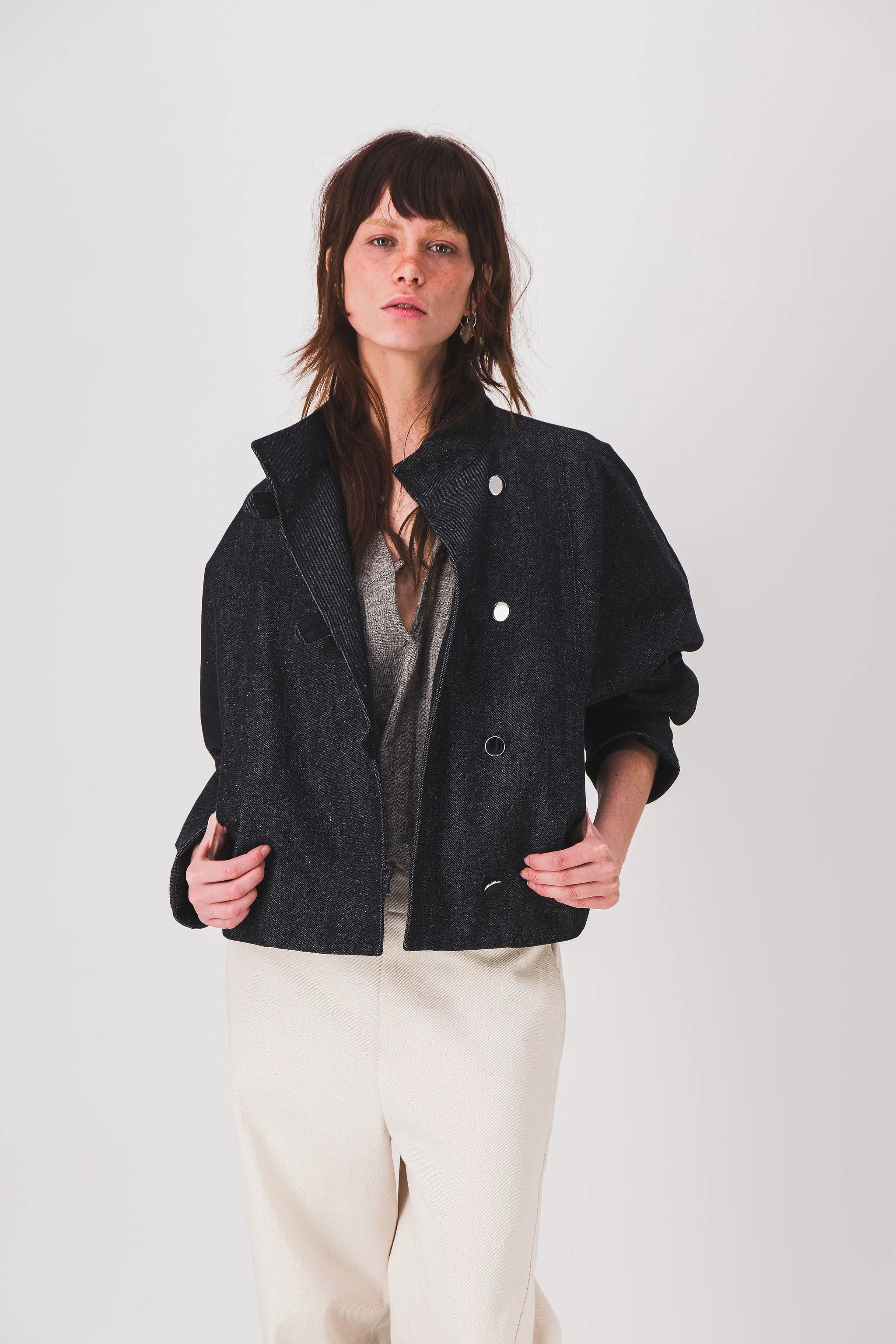 Chaqueta vaquera negra para mujer, chaqueta dean, pe25