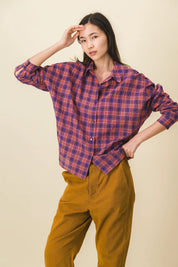 Camisa a cuadros rojos y azules para mujer
