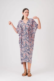 vestido estampado cuello pico largo bertha pe25