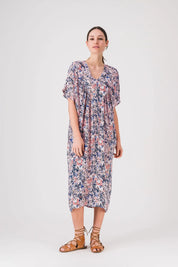 vestido estampado cuello pico largo bertha pe25
