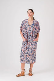 vestido estampado cuello pico largo bertha pe25