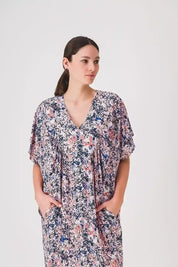 vestido estampado cuello pico largo bertha pe25