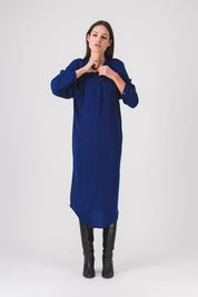 vestido azul largo y recto, vestido zooey, pe25