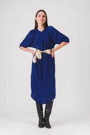 vestido azul largo y recto, vestido zooey, pe25
