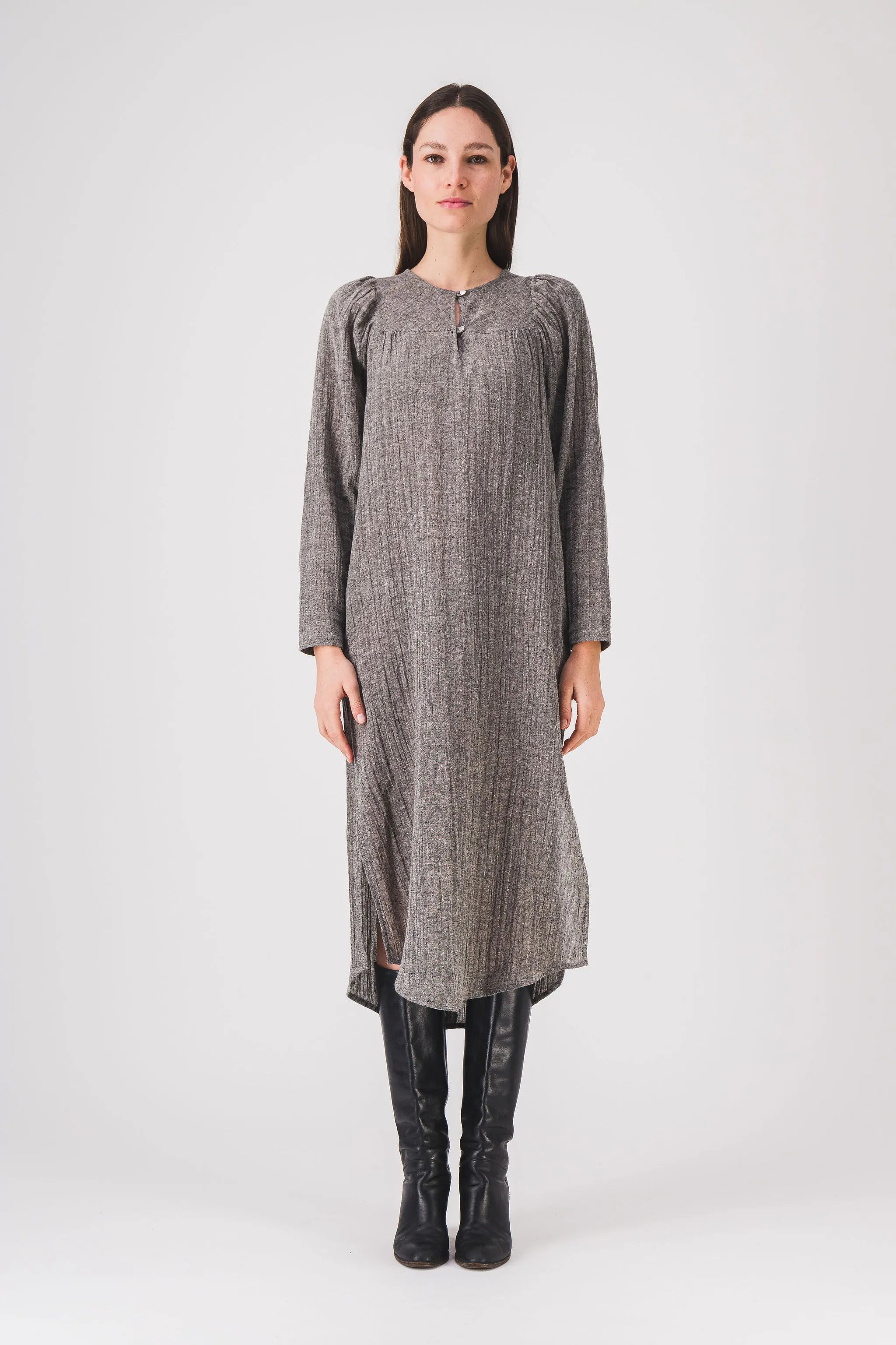 vestido largo recto gris vestido de vanidad pe25