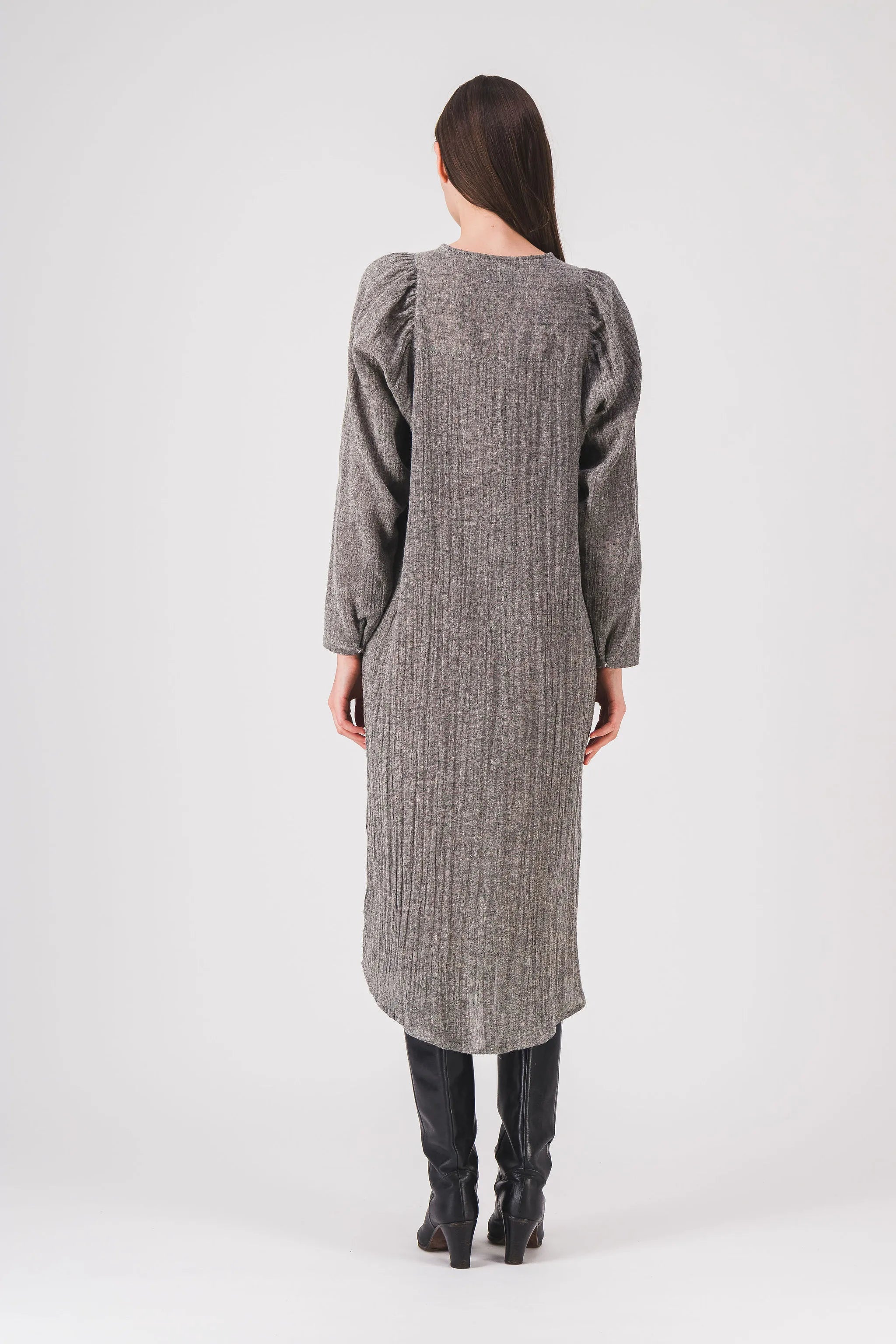 vestido largo recto gris vestido de vanidad pe25