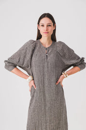 vestido largo recto gris vestido de vanidad pe25