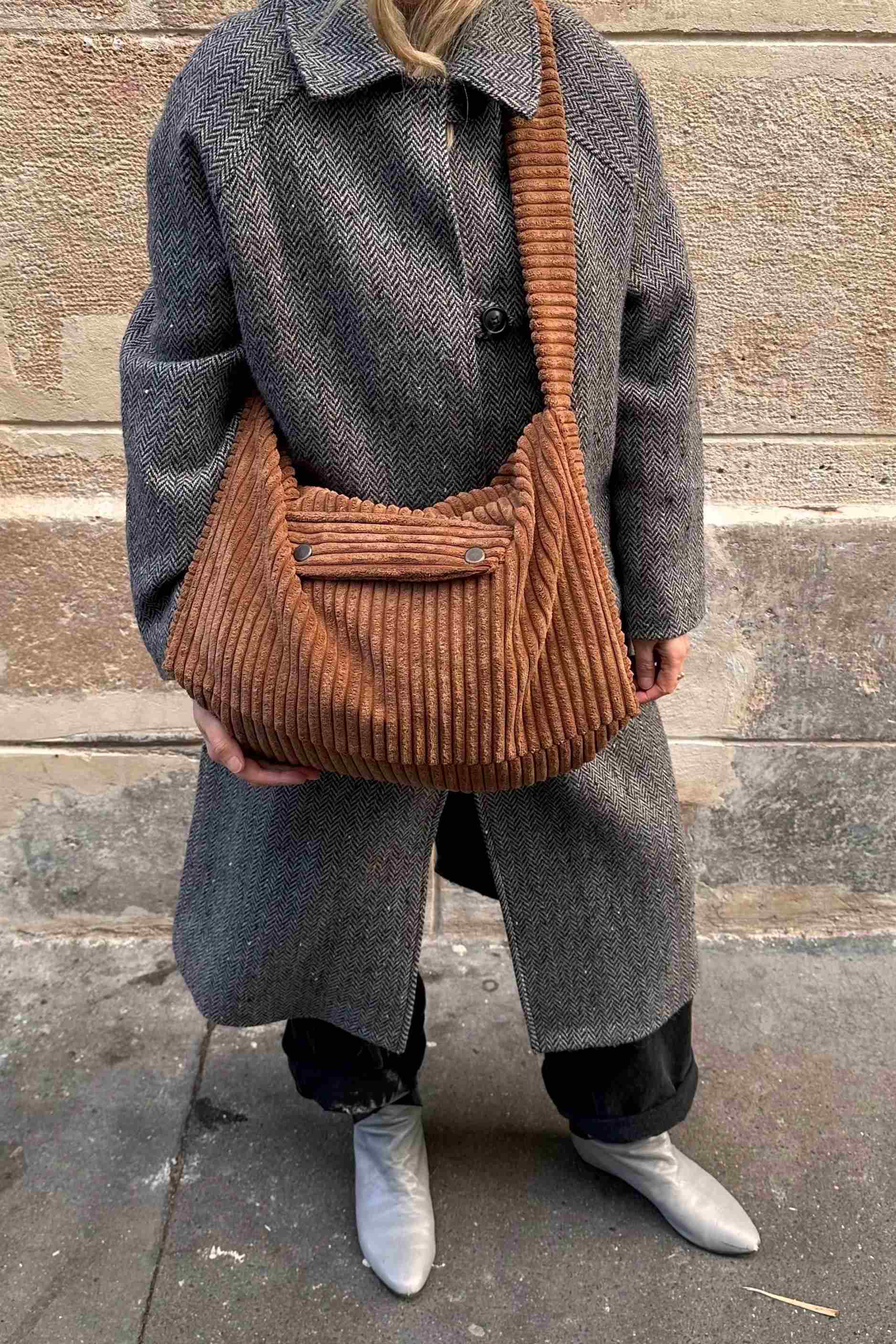 sac besace femme velours marron polly