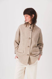 chaqueta recta de lana beige, chaqueta donita, pe25